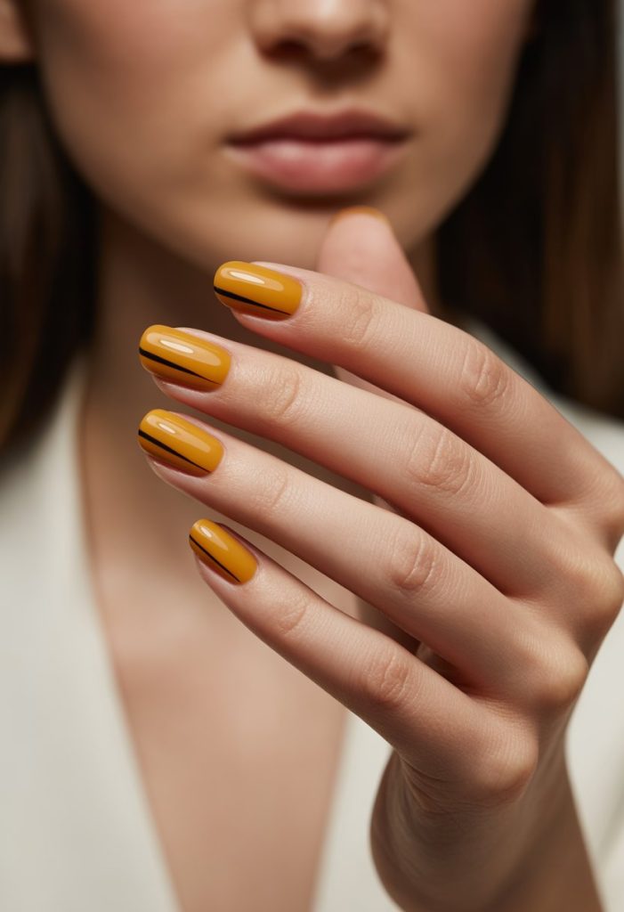 Amber with Minimalist Black Stripes Nail