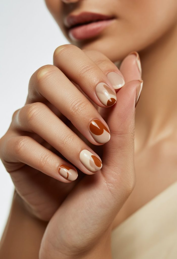 Beige and Rust Mixed Designs Nail