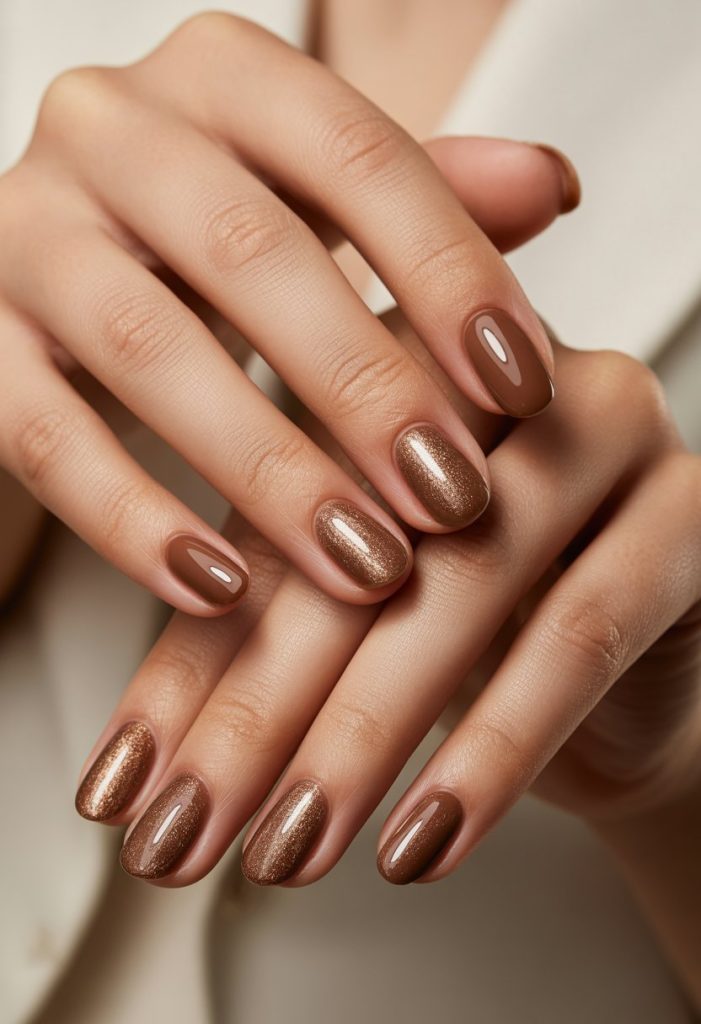 Bronze Brown with Textured Top Coat Nail