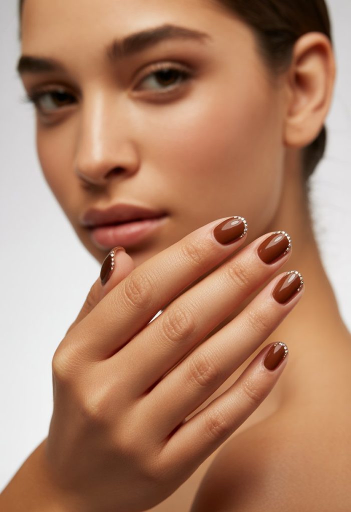 Bronze with Rhinestone Detailing Nail