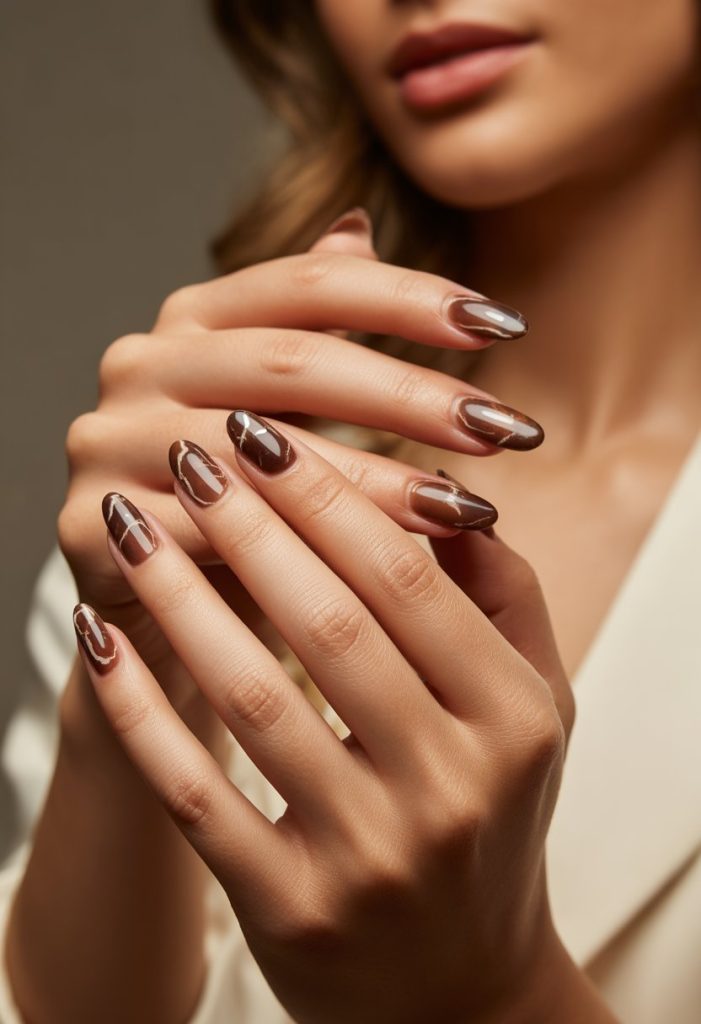 Brown Marble Effect Nails
