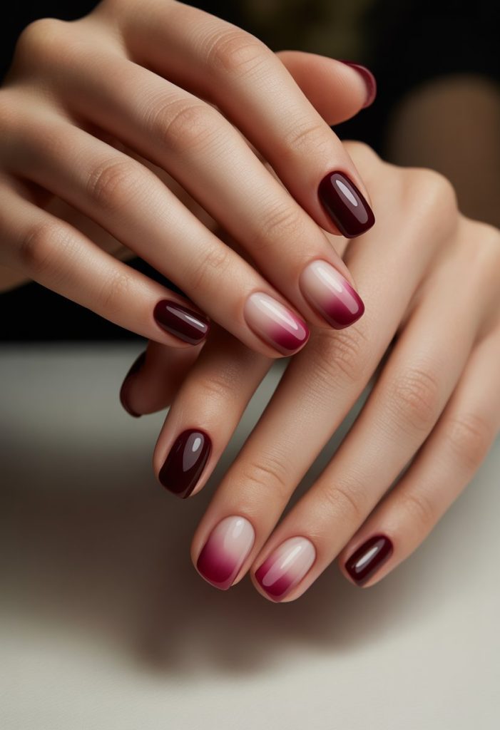 Burgundy French Ombre Nails