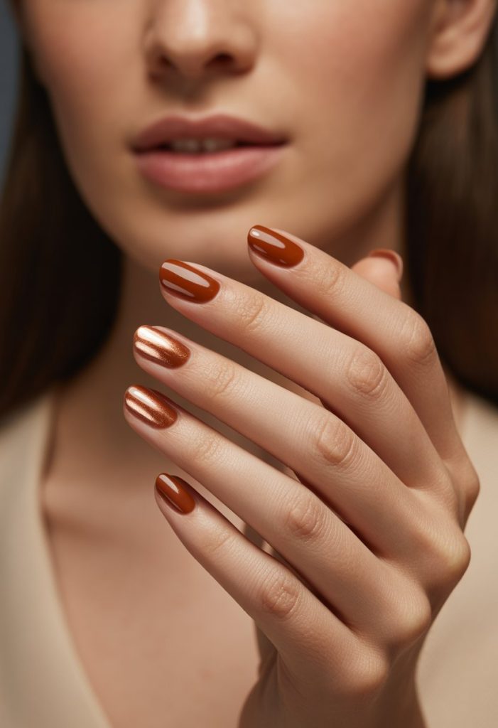 Burnt Sienna with Metallic Highlights Nail
