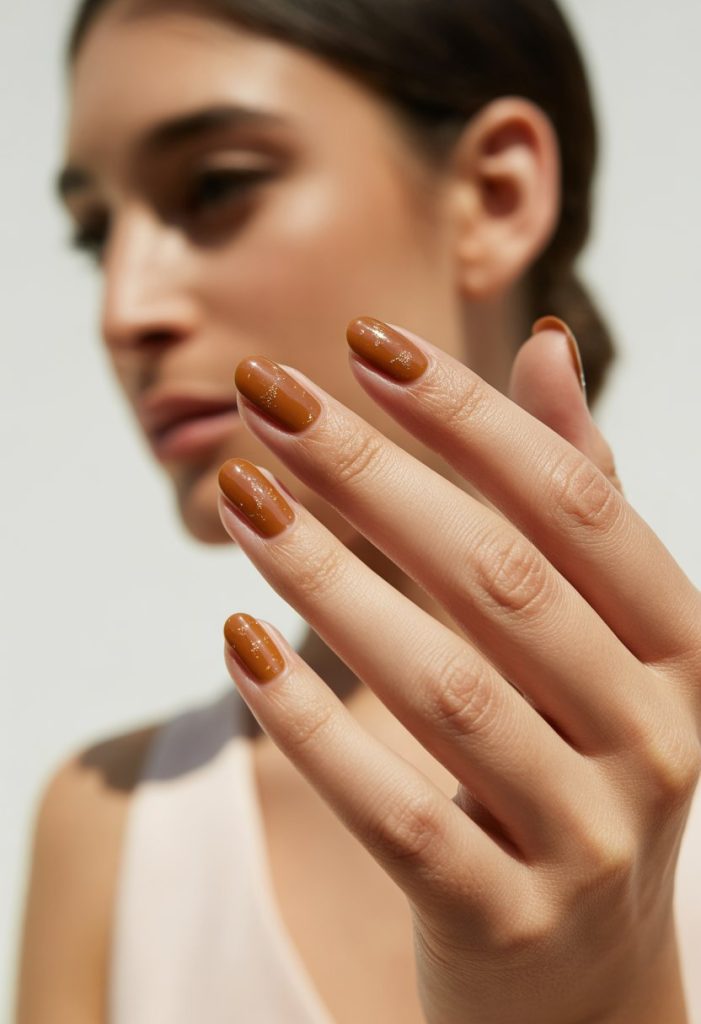 Caramel Brown with Subtle Glitter Nail