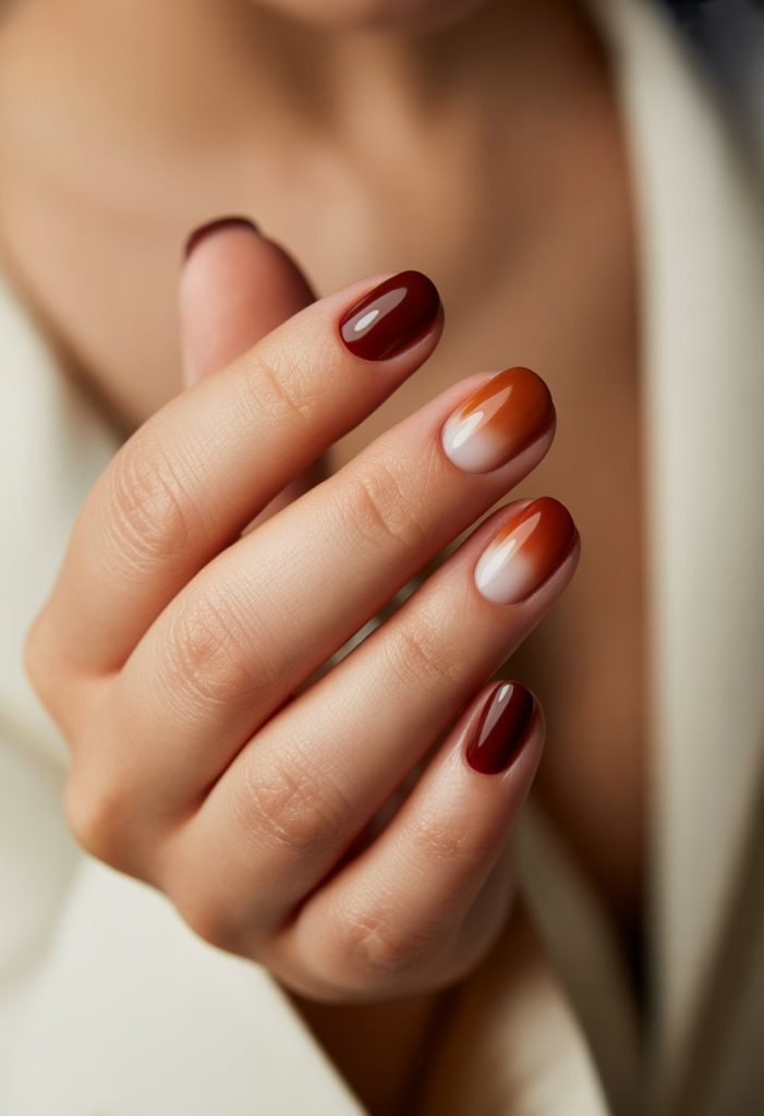 Cherry Brown Ombre Nail