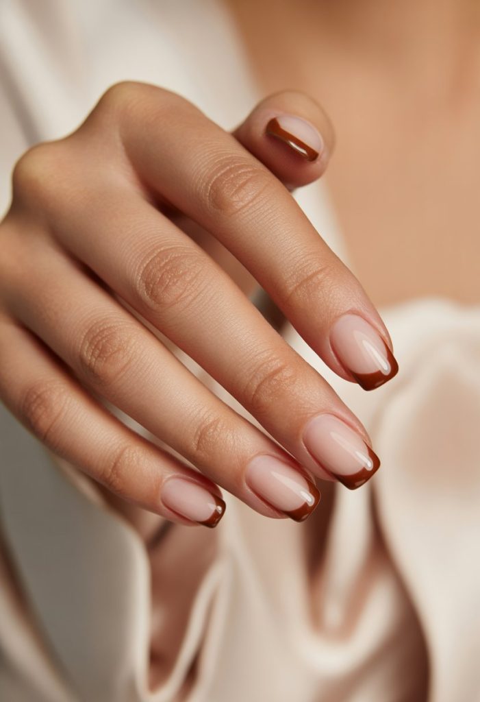 Chestnut Brown French Tips Nail