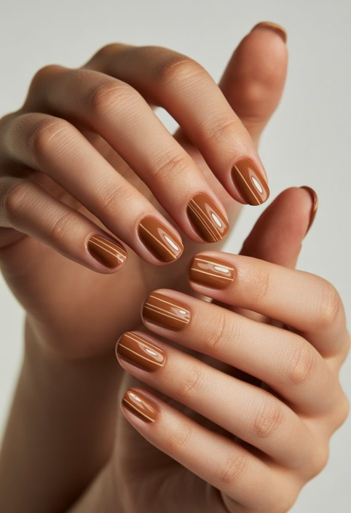 Chestnut Brown with Striped Design Nail