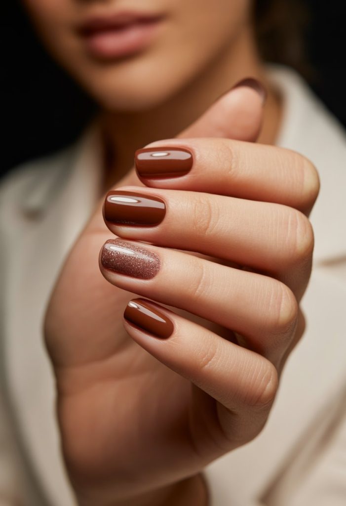Chocolate Brown with Delicate Glitter Gradient Nail