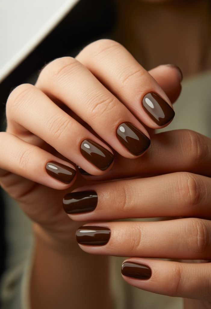 Chocolate Brown with Glossy Accents Nail