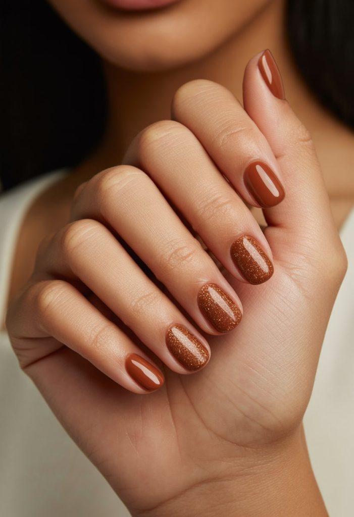 Cinnamon Brown with Glitter Gradient Nail