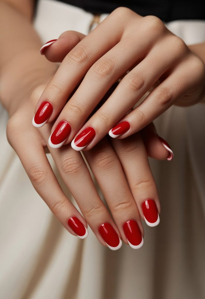 Classic Red Nails with White Tips