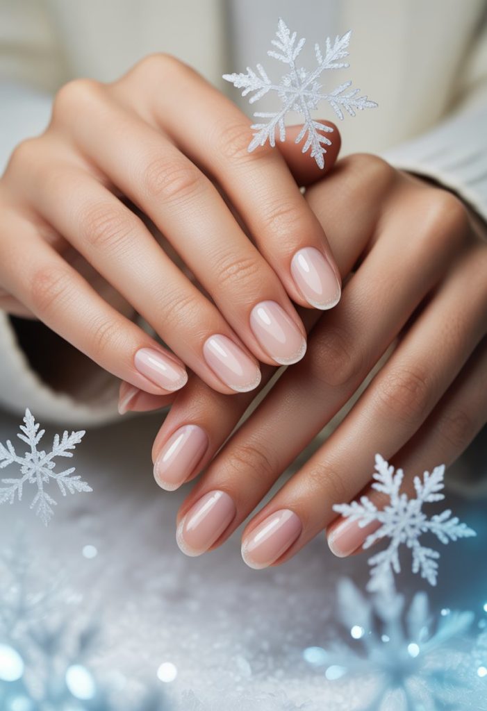 Clear Nails with Floating Snowflakes