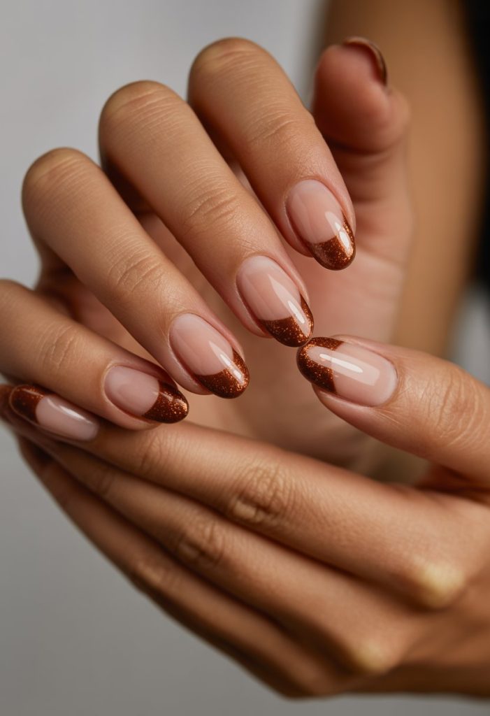 Copper Brown Glitter Tips Nail