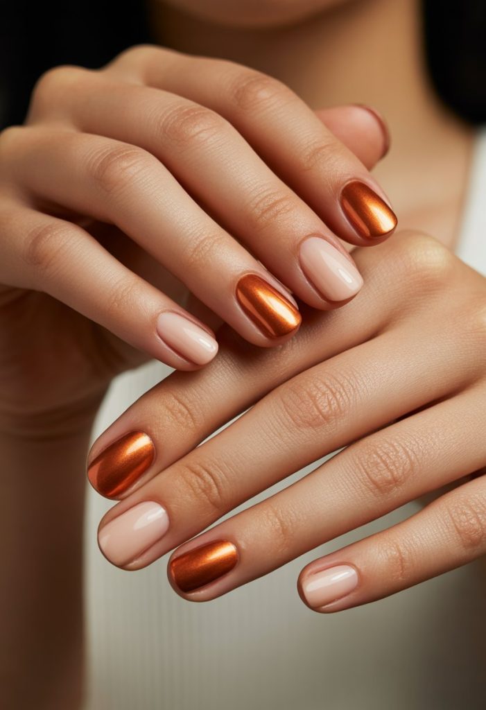 Copper Metallic Accent Nails