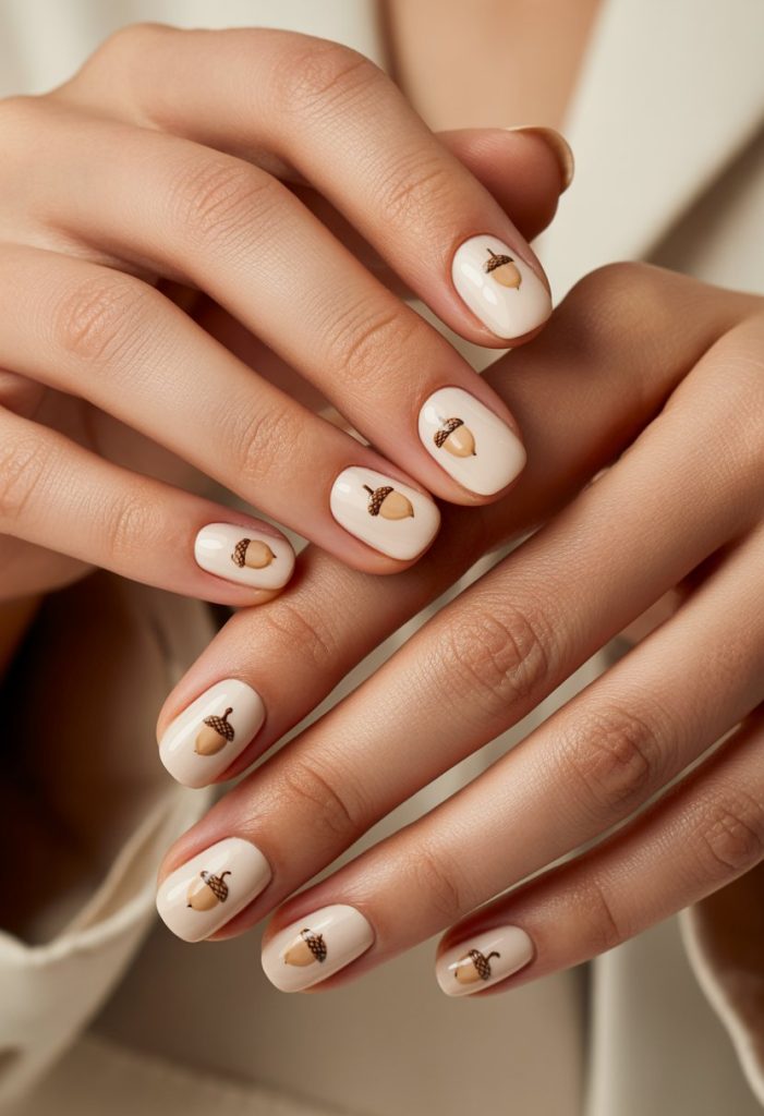Creamy Beige with Tiny Acorn Decals