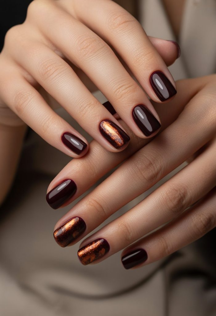 Dark Burgundy with Copper Foil Nails