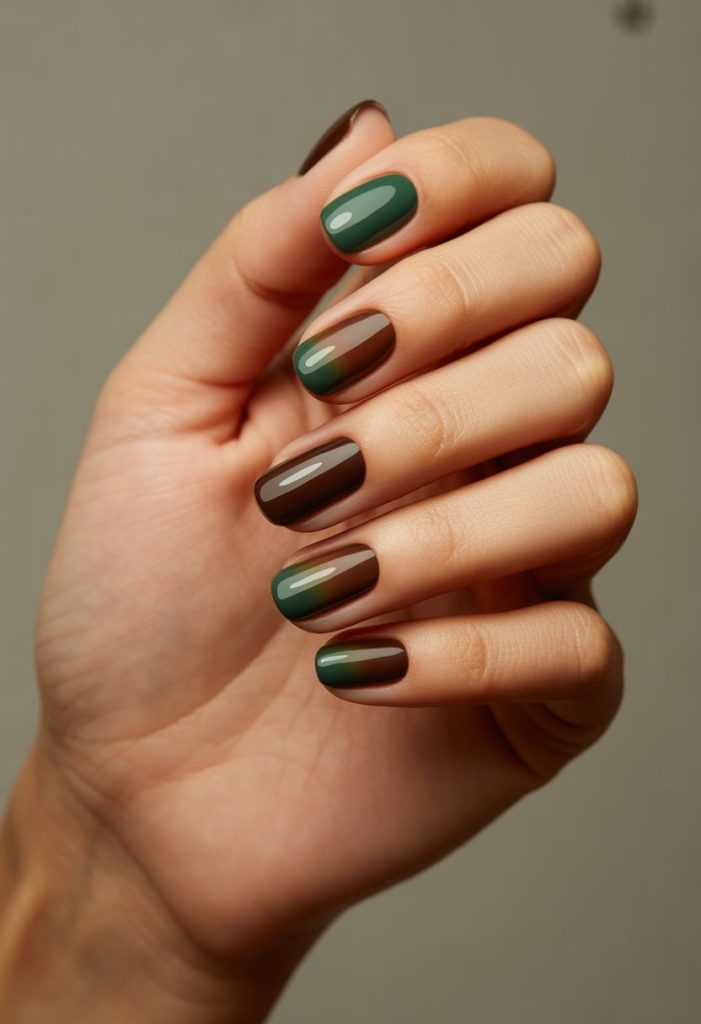 Dark Green and Brown Ombre Nail