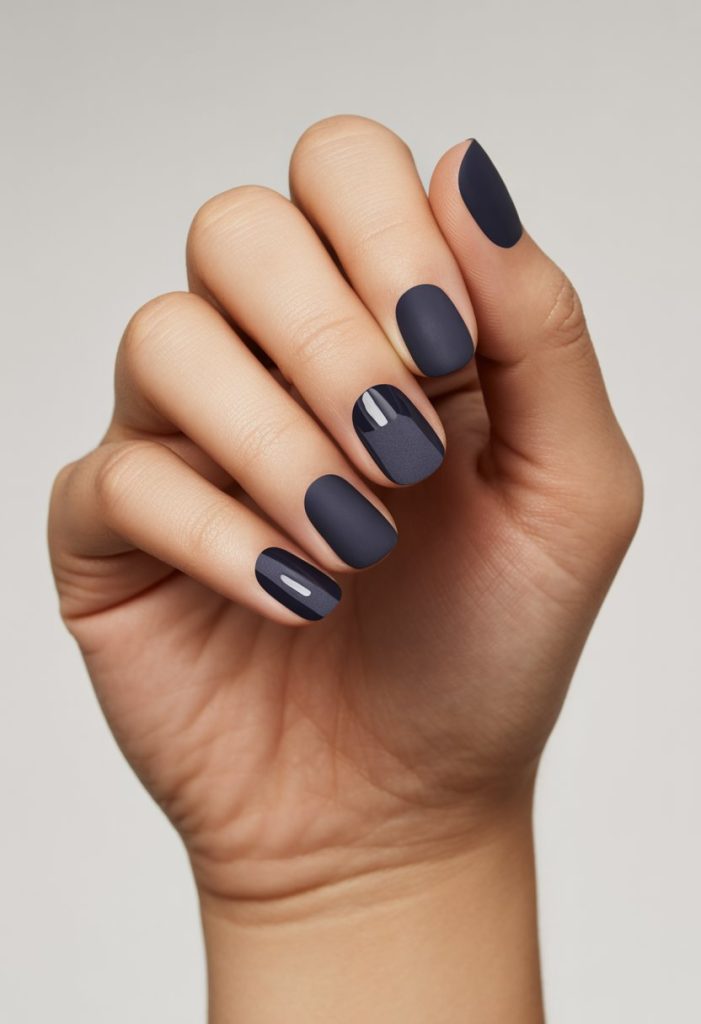 Dark Navy with Matte and Shine Mix Nails