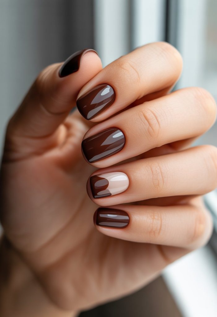 Deep Cocoa Brown with Negative Space Nail