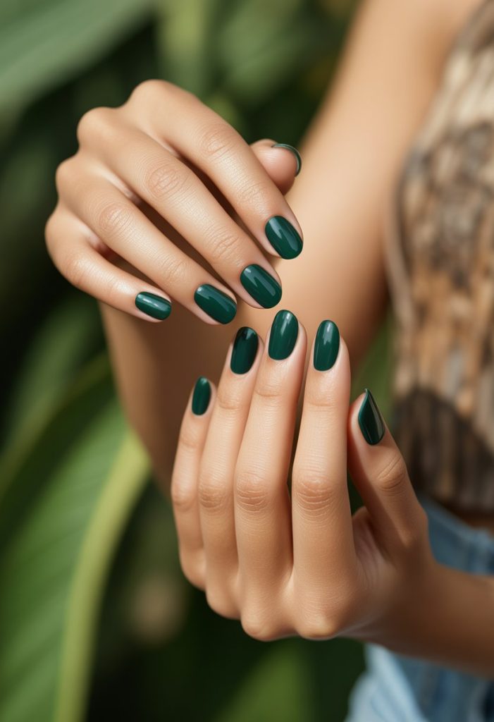 Deep Forest Green Accent Nails