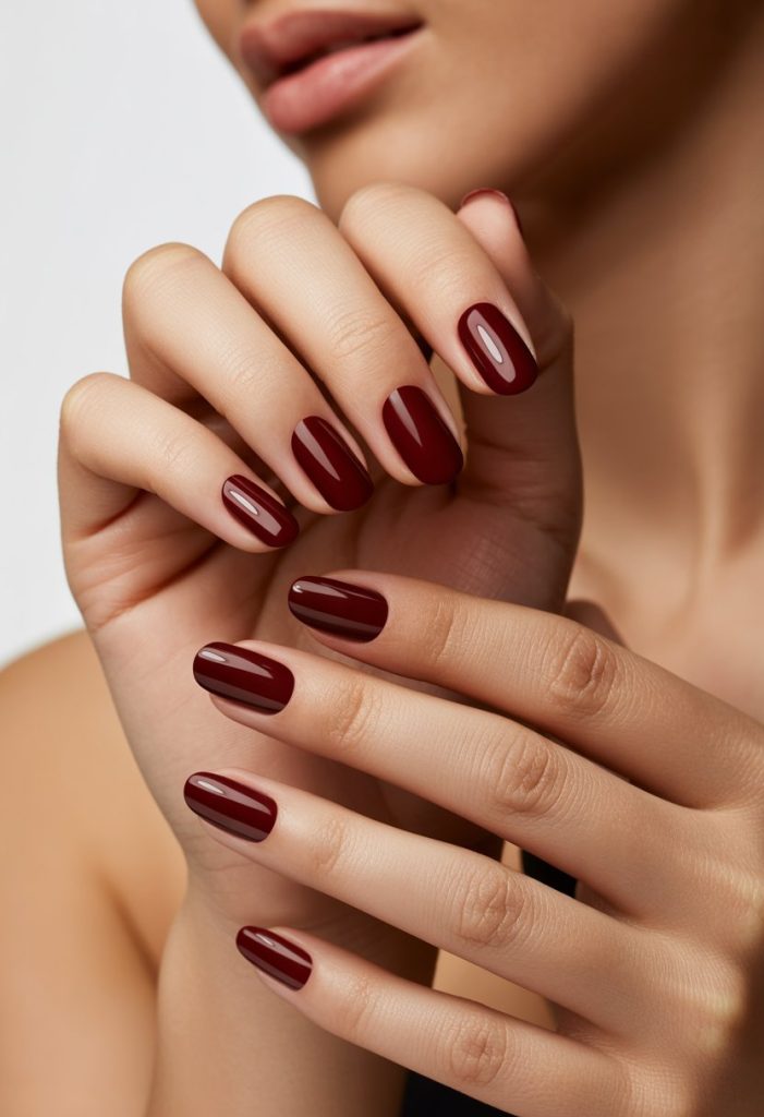 Deep Maroon with Matte and Glossy Split Nails