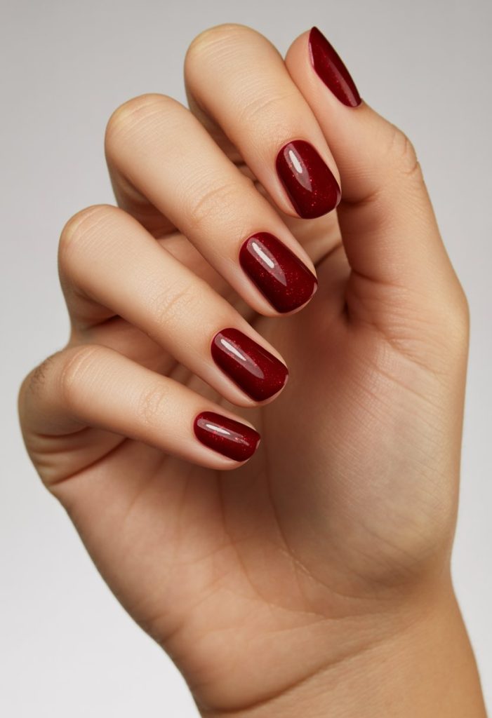 Deep Red Velvet with Sparkle Nail