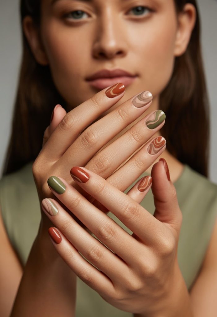 Earth Tone Abstract Waves Nails