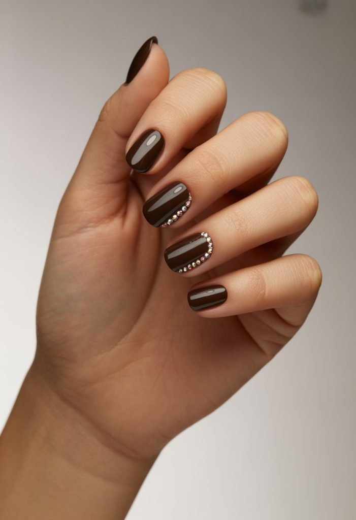 Espresso Brown with Accent Rhinestones Nail