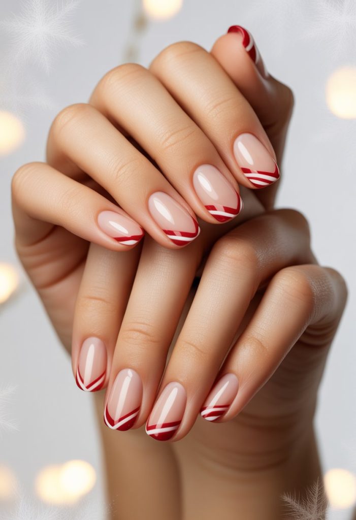 Festive Candy Cane French Tips