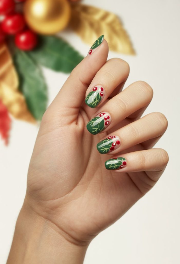 Festive Holly and Berries Nail
