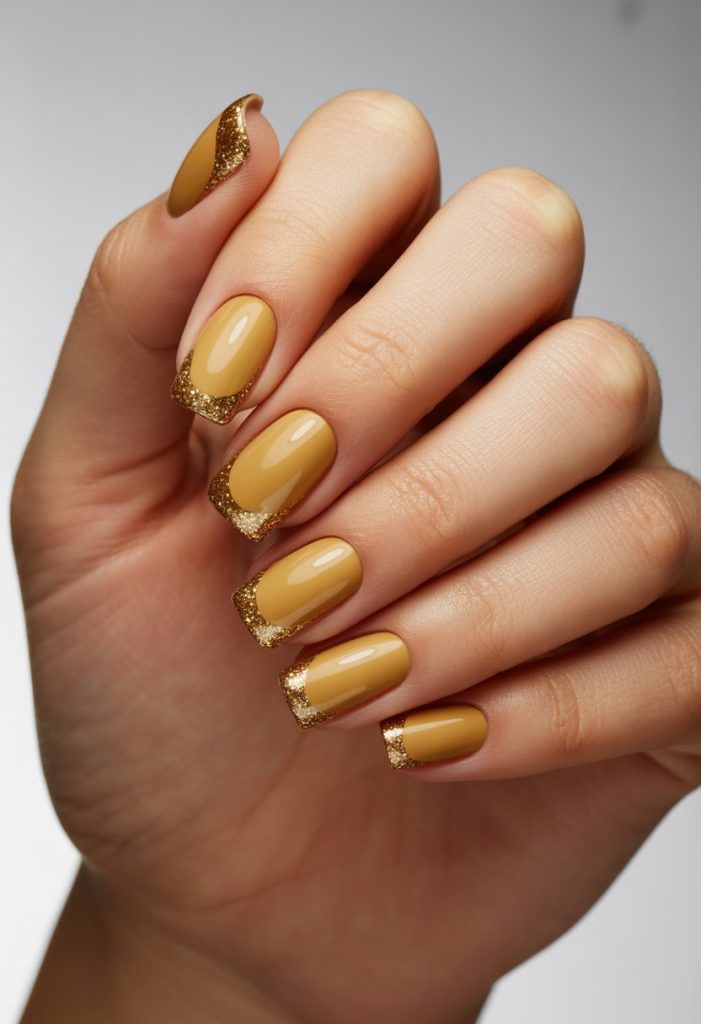 Glittering Harvest Gold Tips Nail