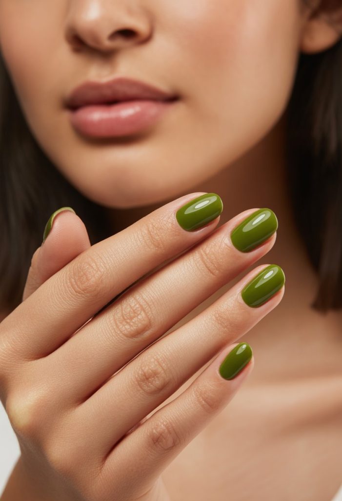 Glossy Olive Green Accents Nail