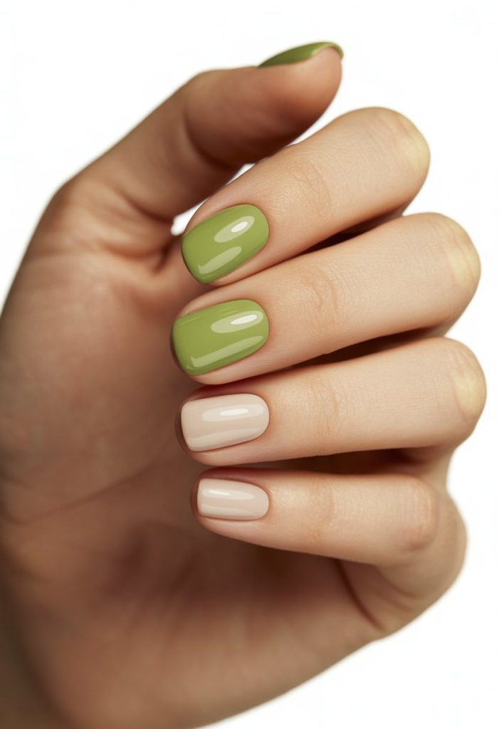 Glossy Pistachio Green Accent Nail