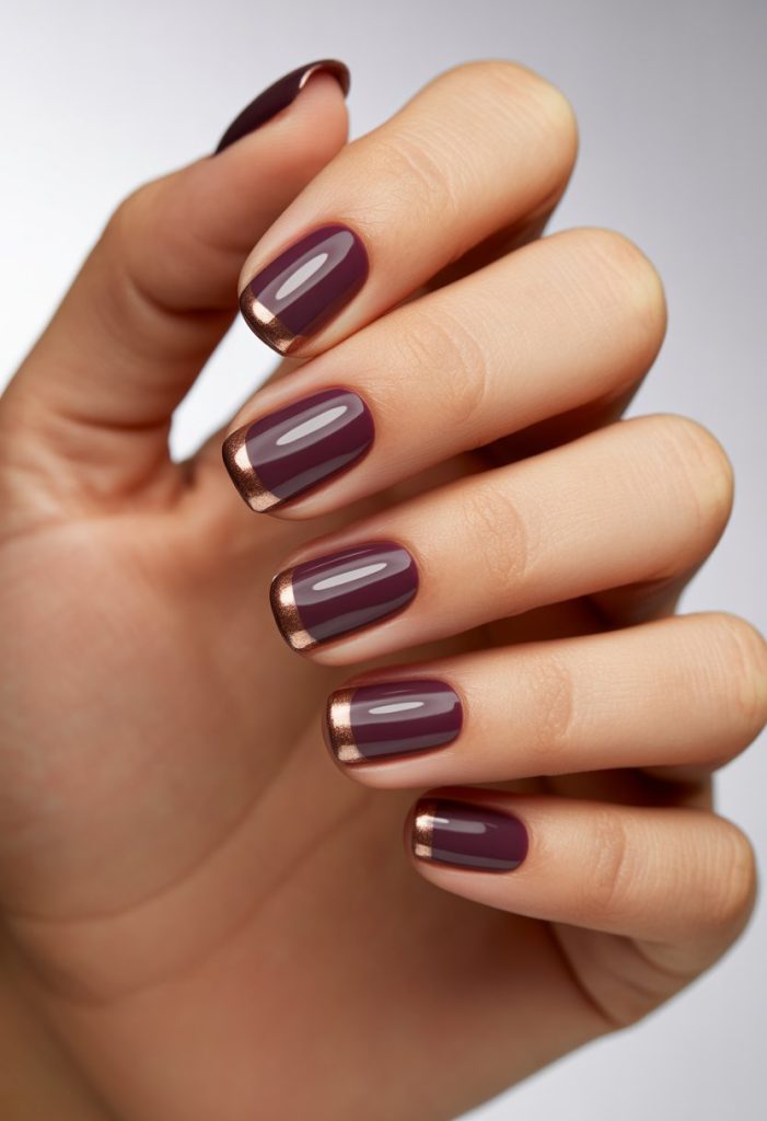 Glossy Plum with Bronze Tips Nail
