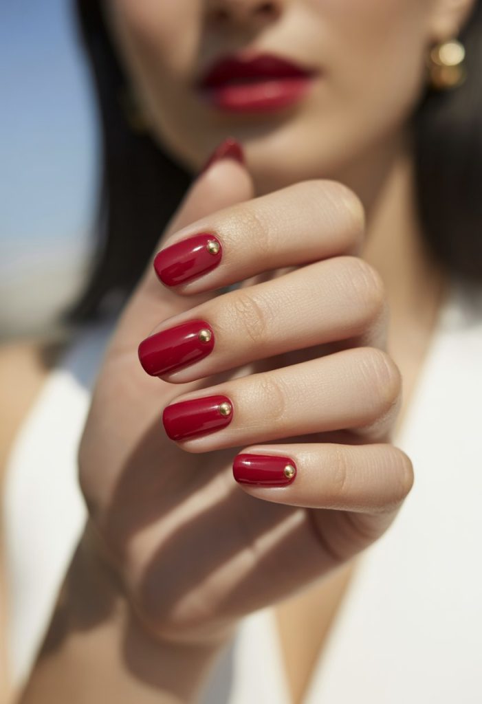 Glossy Red with Gold Studs Nail
