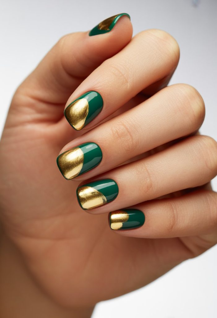 Gold Foil with Emerald Green Base Nail