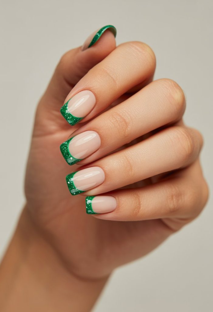 Green Glitter French Tips Nail