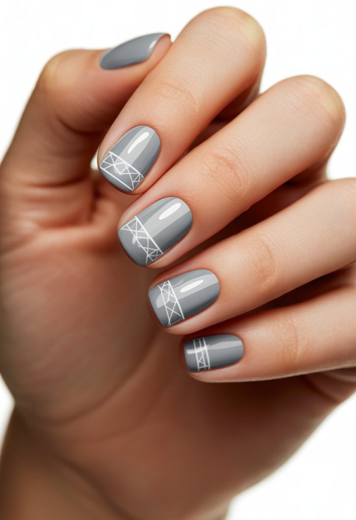 Light grey with white geometric patterns Nail