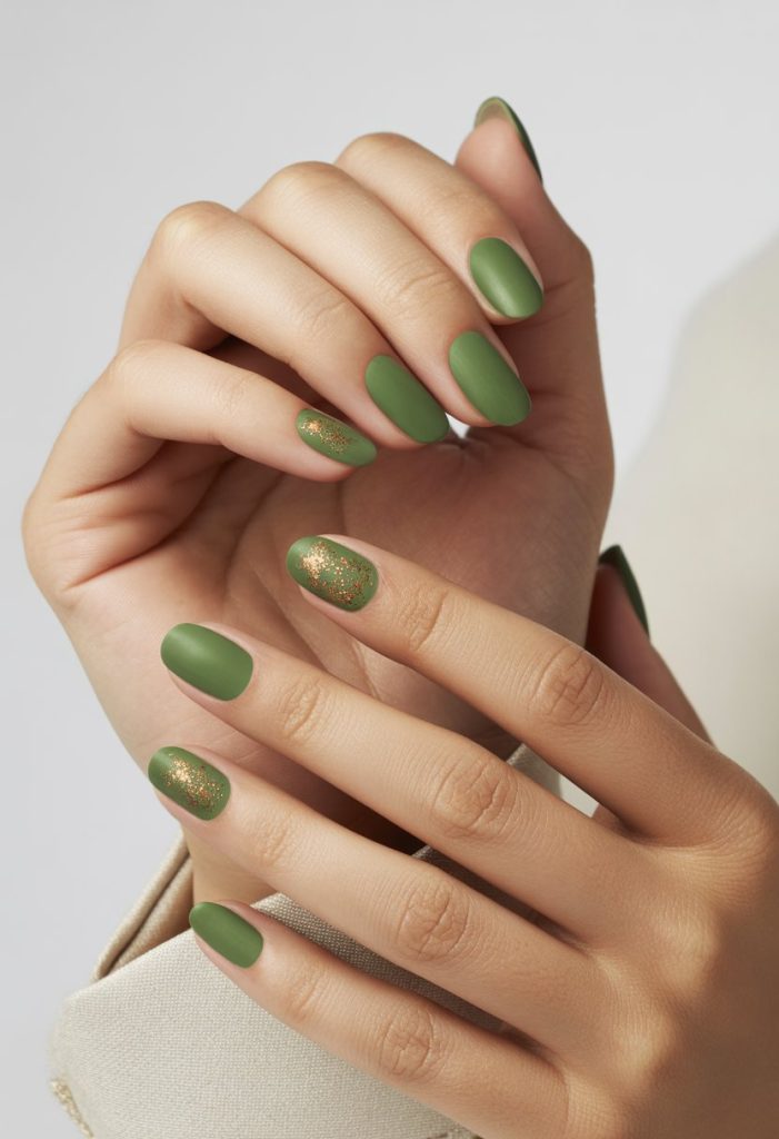 Matte Green with Copper Glitter Nails