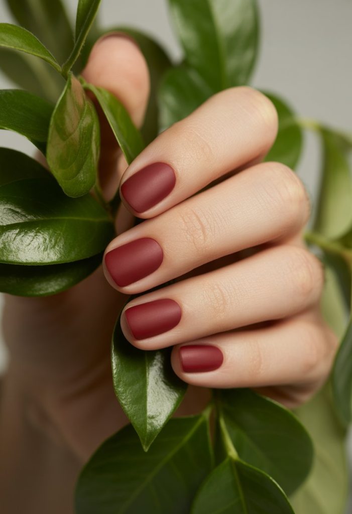 Matte Maroon with Glossy Leaves Nail