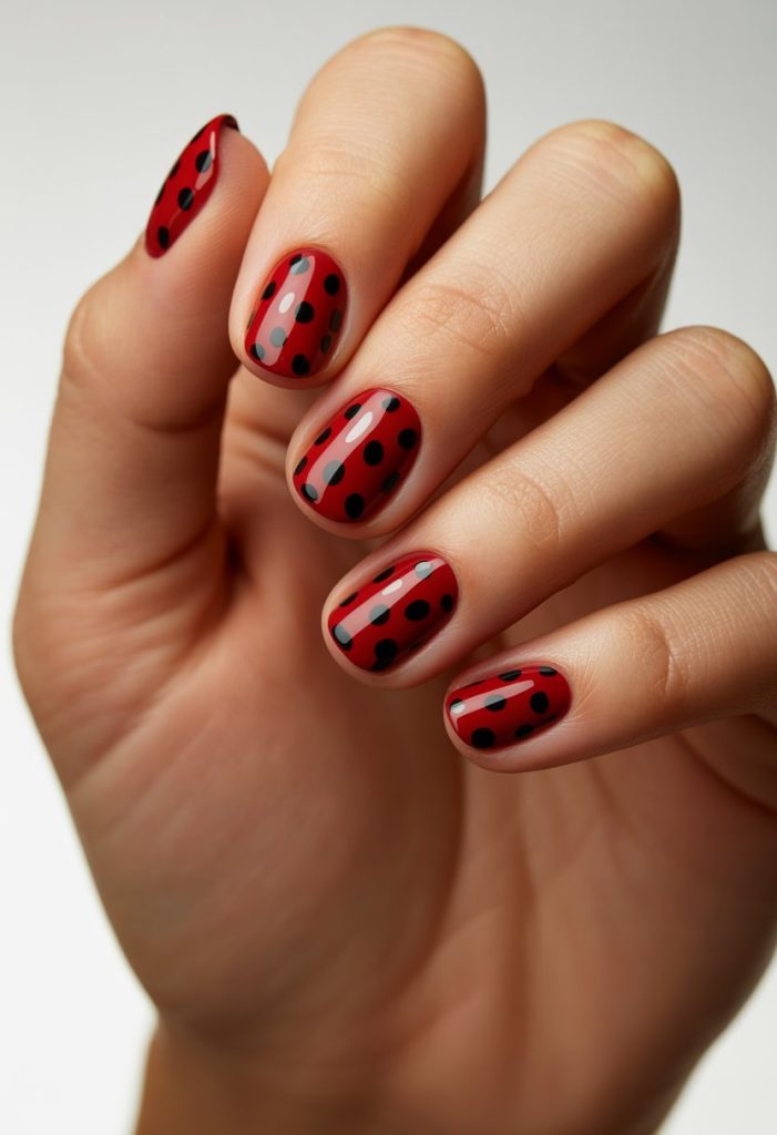Matte Red with Glossy Polka Dots Nail