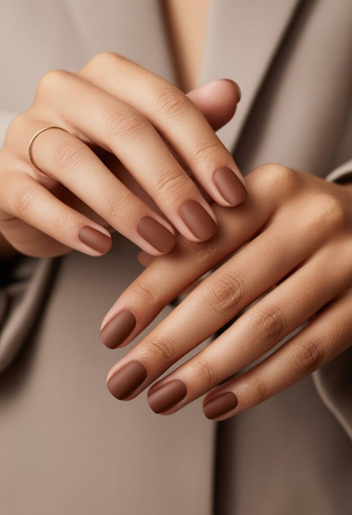Matte Walnut Brown Nails