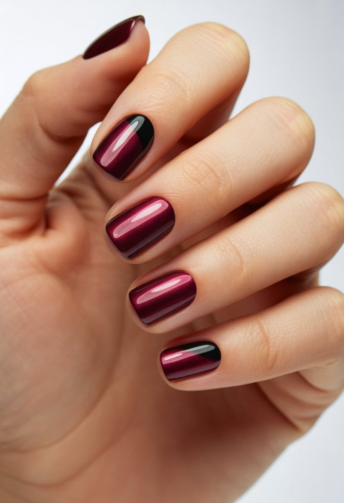 Metallic Burgundy with Black Accents Nail