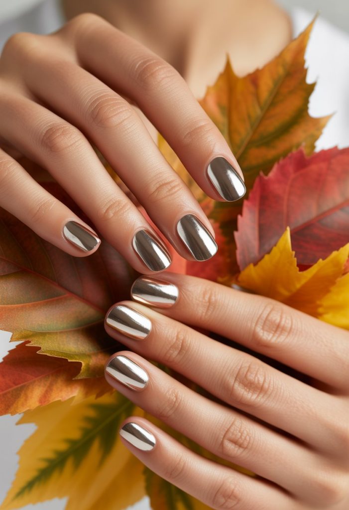 Metallic Chrome Autumn Leaves