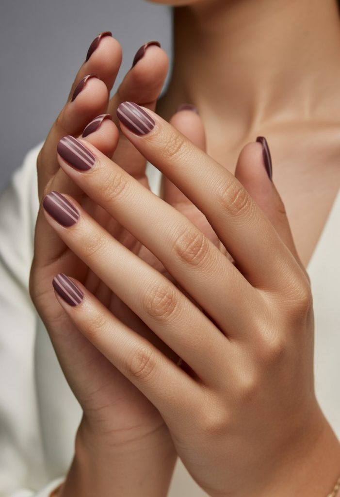 Muted Burgundy with Matte Stripes Nails
