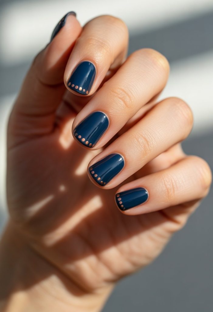 Navy Blue with Copper Dots Nail
