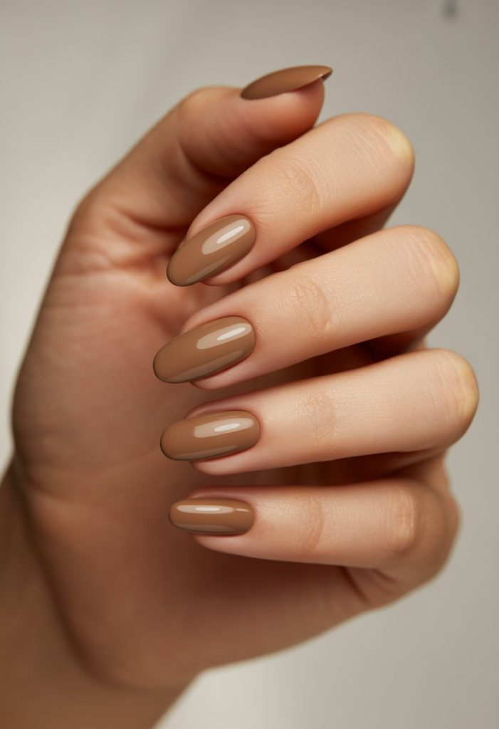 Neutral Brown Almond Shape Nail