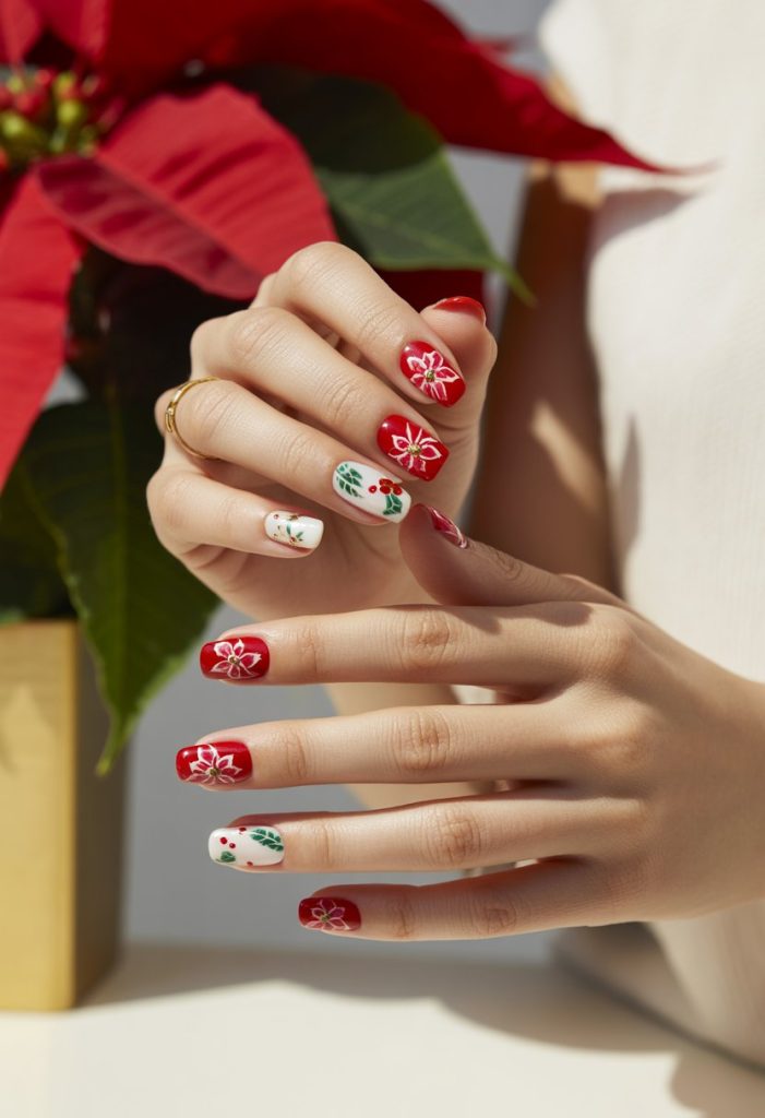 Poinsettia Flower Nail Art