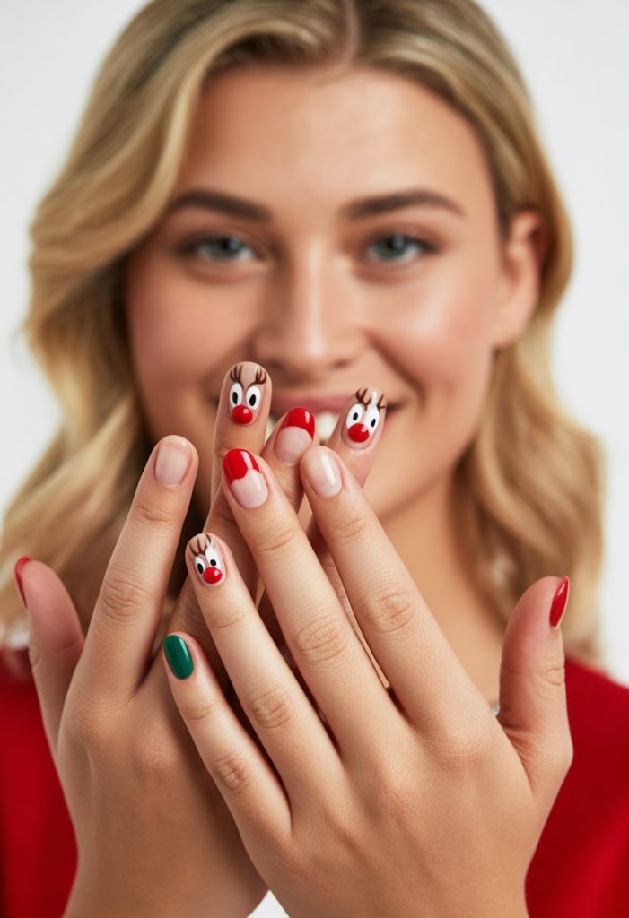 Rudolph Face Nail Art