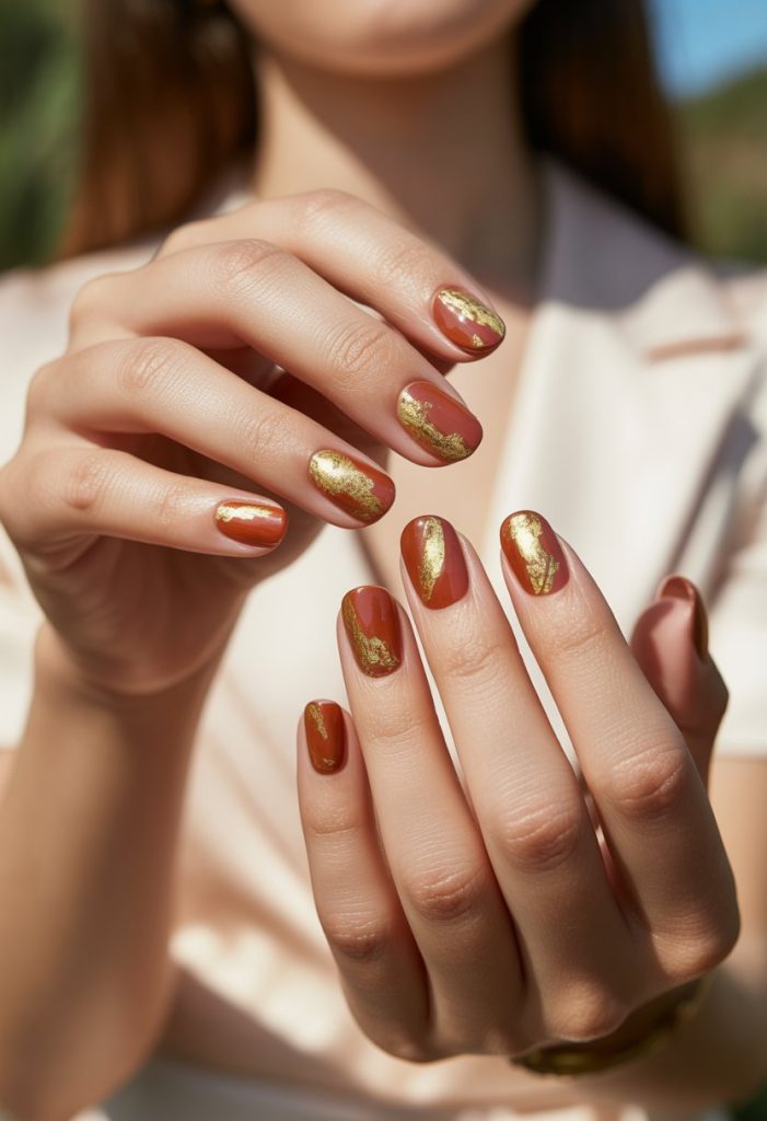 Rust and Gold Leaf Foil Mix Nails